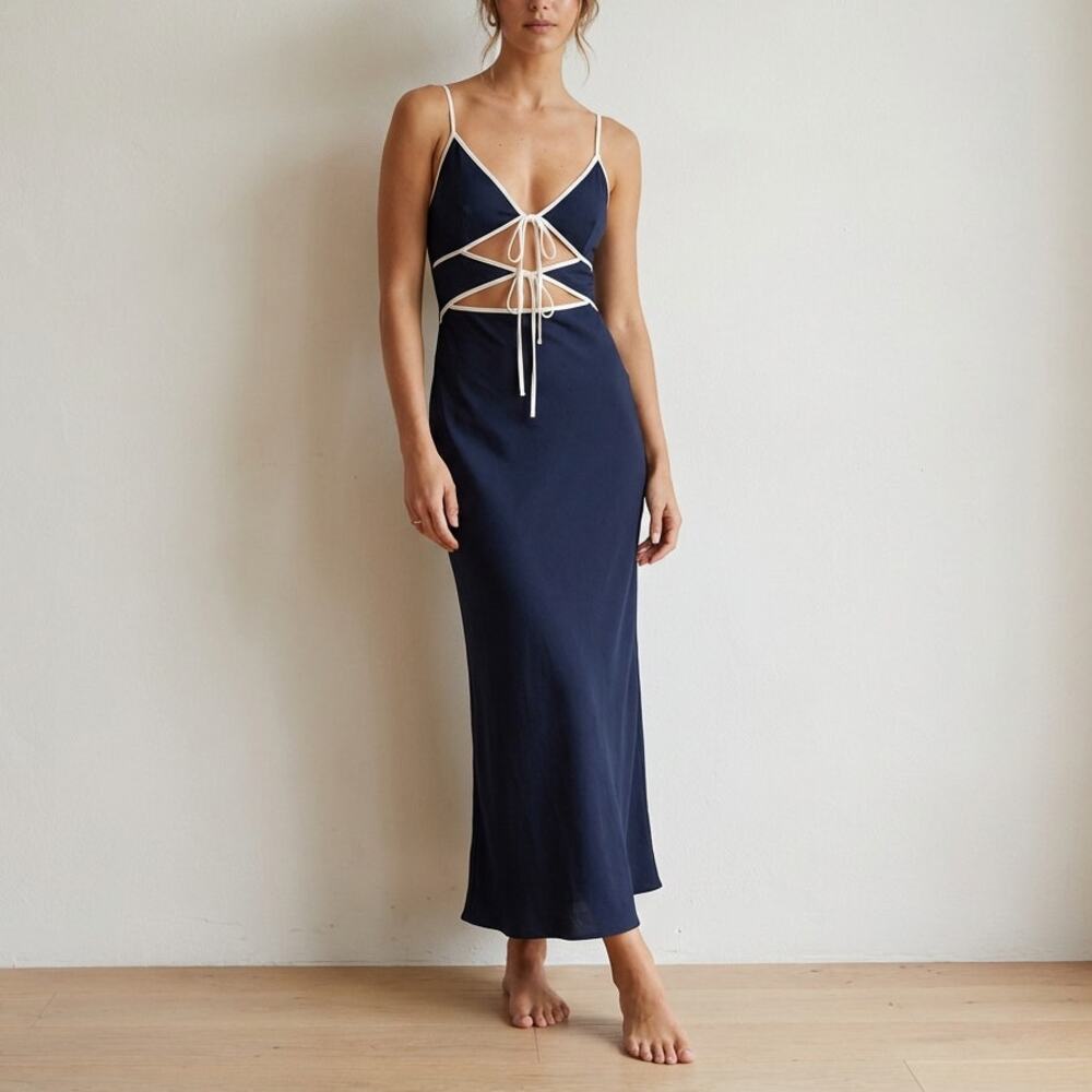 NWT MISHA (Anthropologie) Ramira V-Neck Cutout Navy Midi/Maxi Dress, size L